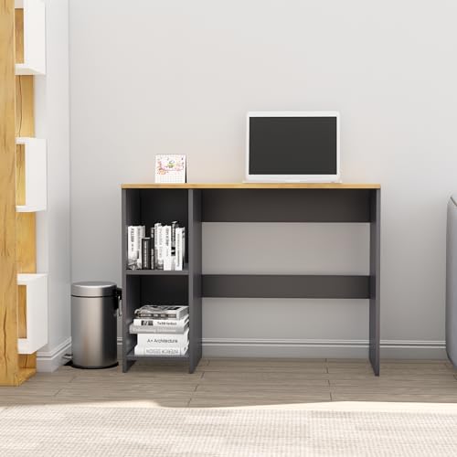 Image of Bniture Wooden Study Table for Home | Engineered Wood Study Table with 2 Storage Shelf | Multi Purpose Computer Desk for Writing & Study | Laptop Table for Study Room & Office, Slate Grey & Giant Wood