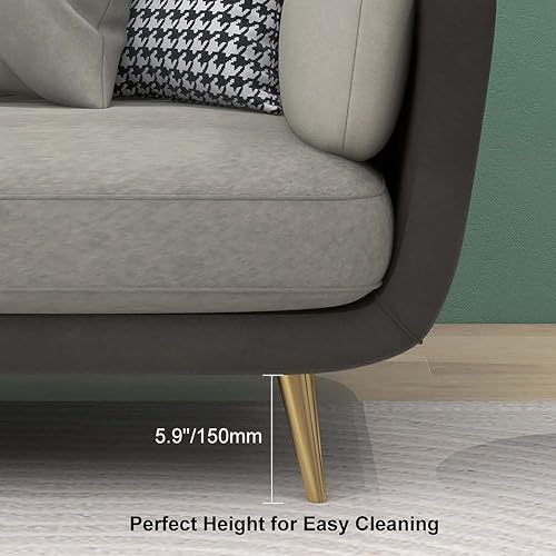 Image of Black Wood Modern Luxury Velvet Fabric 3 Seater Sofa in Bug Resistant Solid Wood for Bedroom, Living Room, Dining Room, Drawing Room, Home Office (Dark Grey & Beige, 3 Seater, Classic)