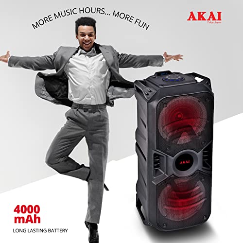 Image of AKAI PartyMate Pro PM-50P | 50W RMS| Karaoke Bluetooth Outdoor Party Speaker with Wireless Mic | 4000mAh Battery Upto 6Hrs Playtime(Black)
