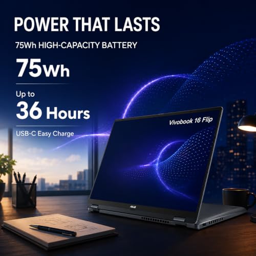 Image of ASUS Vivobook 16 Flip, 16 inch 2-in-1 Laptop, Ultra 7 258V, 32GB DDR5, 2TB SSD