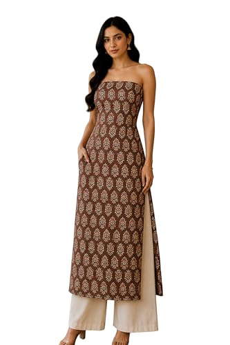 Image of Ethnics of Kutch Womens's Ajrakh Modal Silk Natural Dye Hand Block Print Unstitched Kurta Fabric