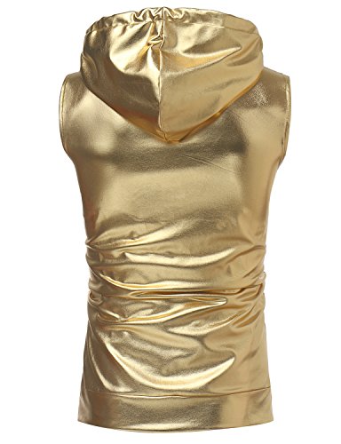 Image of ZEROYAA Mens 70s Metallic Sleeveless Hooded Vest T Shirt