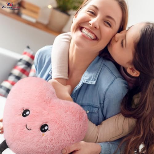 Image of ZEXSAZONE Cute Heart Plush Pillow, Soft Stuffed Heart Shape Cushion Toy, Pink Teddy Pillow for Kids, Girls, Valentine's Day, Birthday Gift, Home & Bedroom Decoration
