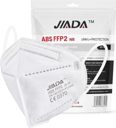 Image of Apex Business Supplies JADA FFP2 Face Masks Pack of 20 CE Certified, Disposable 5 Layer Flat Fold Dust Masks, Individually Wrapped Masks for DIY, Sanding, Cleaning and Workplace Use