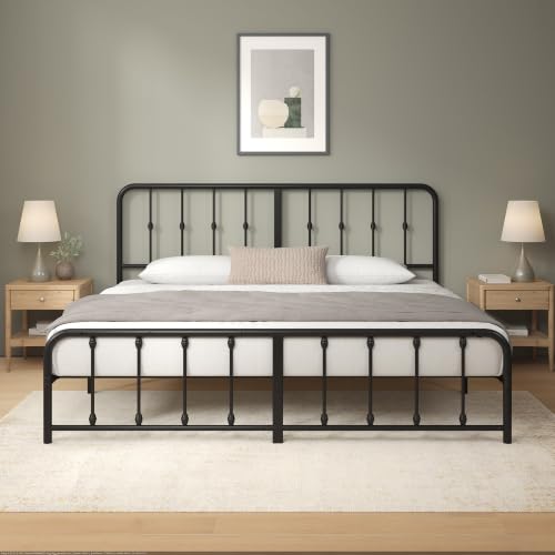 Image of Zinus Leonardo Metal Platform Bed Frame, Victorian Spindle Style Headboard and Footboard, Heavy Duty Bed Base, Ample Underbed Space, King