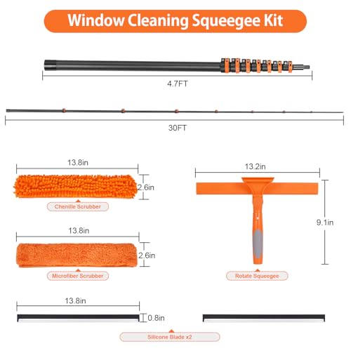 Image of 4.7-30FT Carbon Fiber Telescopic Squeegee for Window Cleaning Kit | Ultra-Light Heavy-Duty Carbon Fiber Extension Pole with 3 /4 threaded Tip for Wide Accessory Compatibility