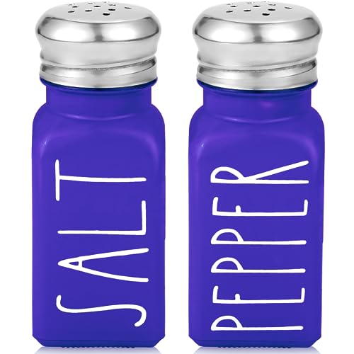 Image of Purple Salt and Pepper Shakers Set by Brighter Barns - Modern Farmhouse Kitchen Decor and Accessories - Cute Salt and Pepper Set - Glass Shakers & Stainless Steel Lids for Home, Restaurants (Purple)
