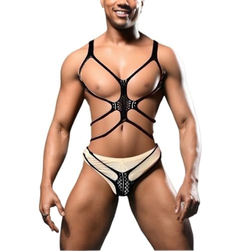 Sekexi Men Sexy Fishnet Jumpsuit Bold Passion G-string Bodysuit Perspective Hollow Out Intimate Underwear Sissy Singlet Pajamas Gay Lingerie Women Sexy Outfit Black