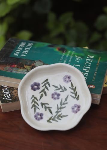Image of WEAVING HOMES Lavender Fields Handmade Dessert Plate Luxurious Premium Ceramic Plates, Handmade Kitchenware Dinnerware Pasta Serving Plates- Set of 1