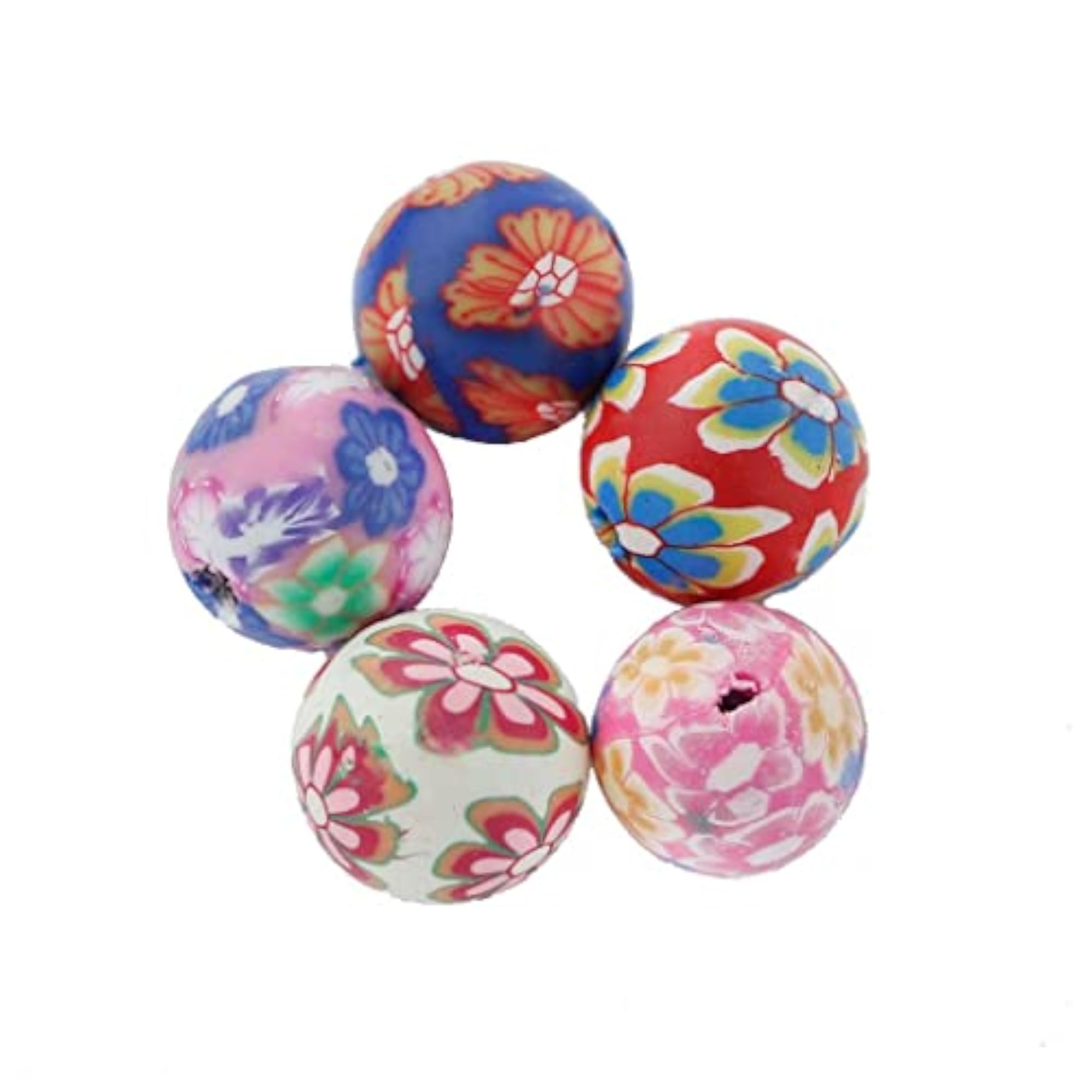 Floral Polymer Clay Round Beads, Craft Accessories