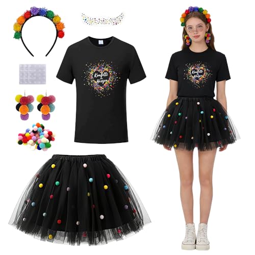 Costume de carnaval complet pour femme style clown à confettis multicolores