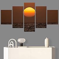 SIGNWIN 5 Panel Canvas Wall Art Coastal Orange Photography Relax/Calm Romantics Sunset Warm for Home Decorations Ready to Hang - 60
