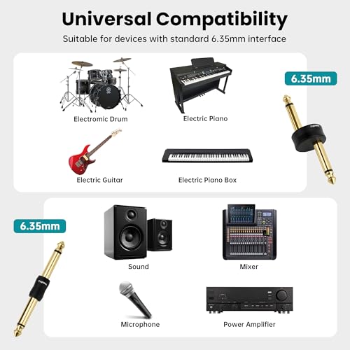Image of 6.35mm to 6.35mm Adapter 4 Pack, Angle 1 /4 Quarter Inch TS Mono Male to Male Jack Plug, Gold-Plated Guitar Connectors, Audio Converter Premium Quality Series