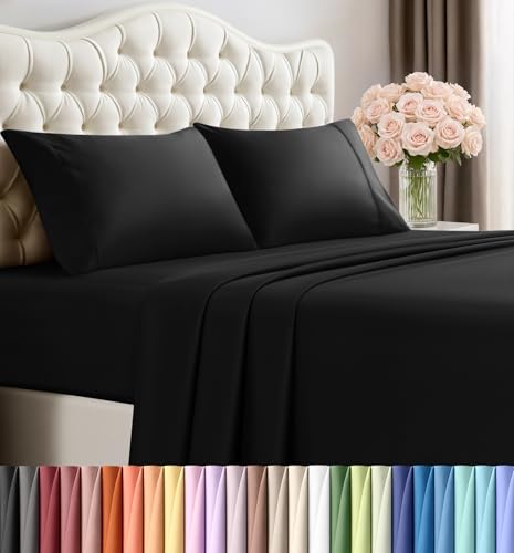 Image of Utopia Bedding King Sheet Set - 4 Piece Bed Sheets for King Size Bed, Soft and Breathable Microfiber, Includes 1 Fitted Sheet, 1 Flat Sheet and 2 Pillowcases (Black)