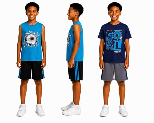 Image of Pro Athlete Boys Short Sets - 4 Piece Performance Graphic Tees and Tank Tops with Matching Boys Athletic Shorts (Sizes: 8-16)