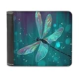 XZDXZD Colorful Dragonfly Wing Slim Bifold Wallet for Men Women, Fashion PU Leather Credit Card Holder with Double-Sided Pattern, Portable Money Organizer Purse, 4.6