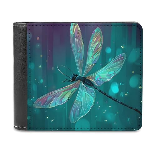 XZDXZD Colorful Dragonfly Wing Slim Bifold Wallet for Men Women, Fashion PU Leather Credit Card Holder with Double-Sided Pattern, Portable Money Organizer Purse, 4.6