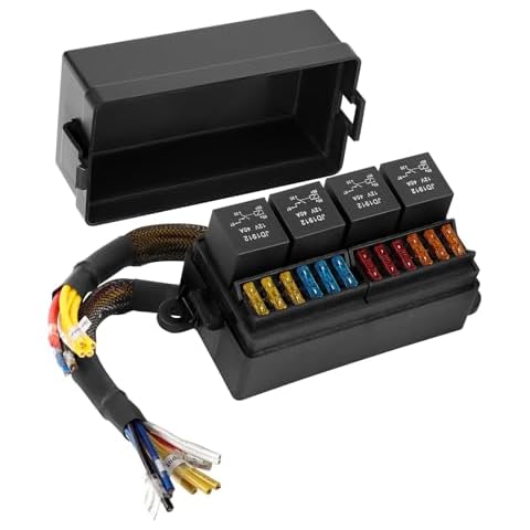 Fuse and Relay Box 12V Pre-Wired Fuse Block with 4 Relays and 12 Way ATC/ATO Fuses Sealed with Relay Panel for Universal Vehicles Car Marine Boat by Safego Cover