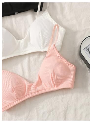 OYOANGLE Girl's Training Bras Spaghetti Strap Padded Bralette Ribbed Comfy Sports Bra 3 Pack3