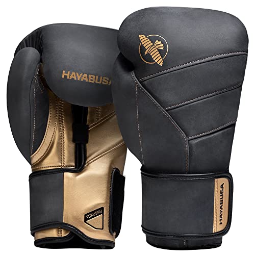 Image of Hayabusa T3 LX Leather Boxing Gloves Men and Women for Training Sparring Heavy Bag and Mitt Work - Obsidan /Gold, 12 oz
