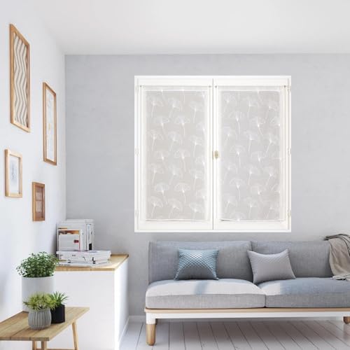 Atout Ciel Paire de Voilages Brodés Fleurs, avec Passe-Tringle prêts à Poser, 2X 60x90cm, Blanc