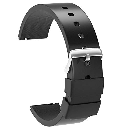 Ullchro Silicone Watch Strap Replacement Rubber Watch Band Waterproof Smooth Flexible Men Women - 14mm, 16mm, 18mm, 20mm, 22mm, 24mm Watch Bracelet with Silver Buckle (24mm, Black)
