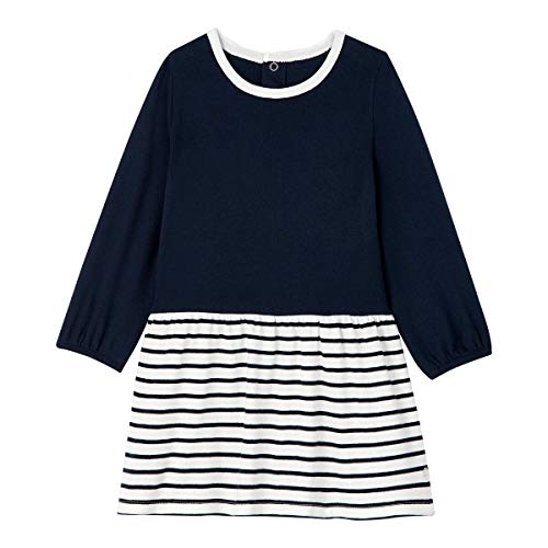 Petit Bateau - Abito a Maniche Lunghe, da Bambina Marshmallow/Smoking 24 Mesi