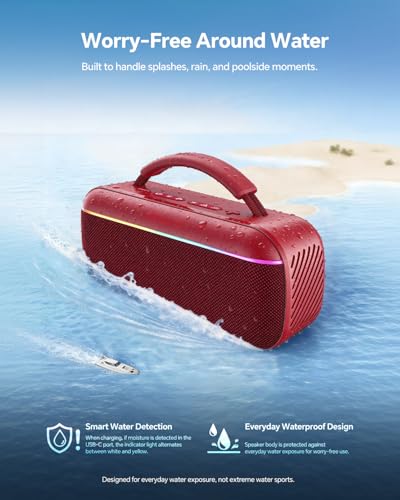 Image of dbsono Portable Bluetooth Speaker Wireless: 100W(Peak) SoundPulse 2.0 with BassBoost, Waterproof Loud Party Speakers, Unlimited Pairing, TWS for Outdoor /Indoor, Beach Vacation Essential, Red