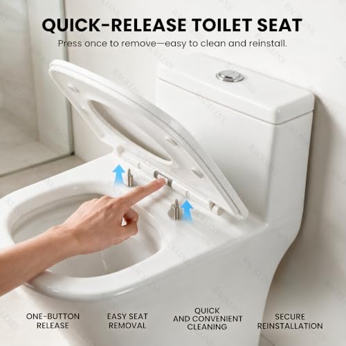 Image of Backline P TRAP Commode Toilet | One Piece Floor Mounted Western Toilet | Water Closet Commode With Soft Close Toilet Seat For Bathroom P Trap Outlet Is From Wall (10 Years Warranty)