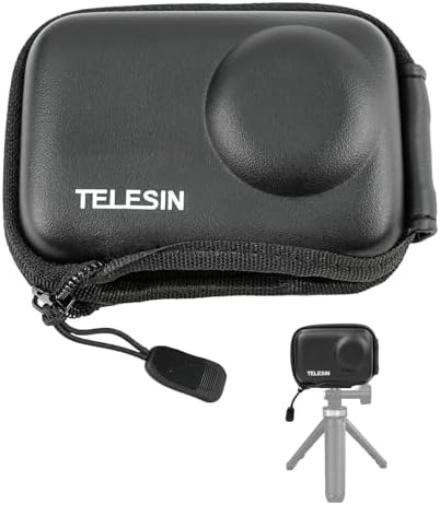 TELESIN Mini Carry Case for DJI Action 5 Action 4 Action 3 Camera, Pocket Size Protective Lens Case Travel Bag with Half Open Zipper Supports Connecting with Selfie Stick Tripod DJI OSMO Action