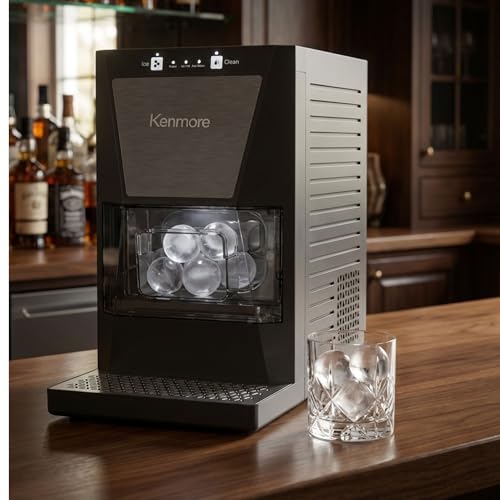 Image of Kenmore Clear Sphere Ice Ball Maker Countertop, 2-Inch Slow-Melting Ice Spheres for Whisky Cocktails, Maquina de Hielo Black