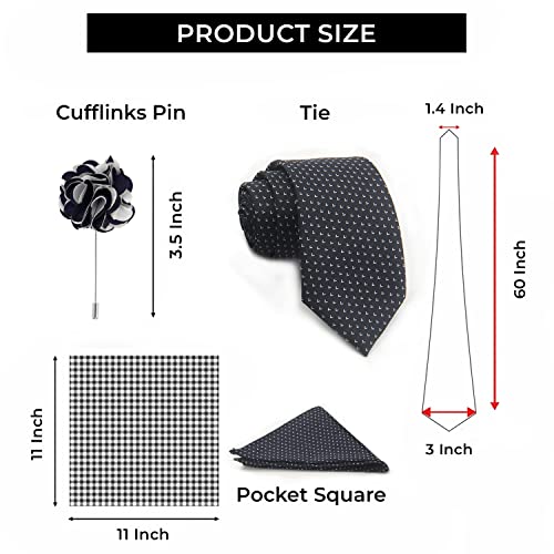 Image of BLACKSMITH Tie, Cufflink, Pocket Square, Lapel Pin, Set of 4 for Men [ Free Size ]