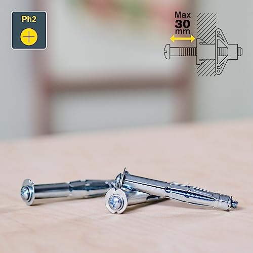 Rapid Hollow Wall Anchors, Pack of 10 Heavy Duty Metal Plasterboard Fixings for 18-32 mm Wall Thickness, 40 kg Load - Image 4