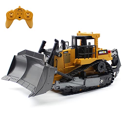 Losbenco RC Bulldozer 1 16 Remote Control Full Functional Construction Vehicle, 2.4Ghz 9 Channel Dozer Front Loader Toy with Light and Sound for Kids Age