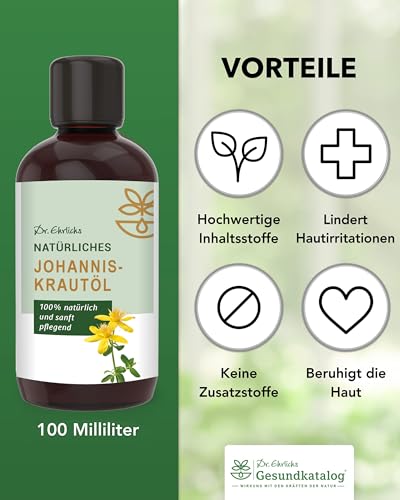 Dr. Ehrlichs Gesundkatalog Johanniskrautöl - Naturreines Pflege-Öl für Wunden und Narben - natürliches Hautpflege-Öl - Hautöl - Rotöl - 100 ml
