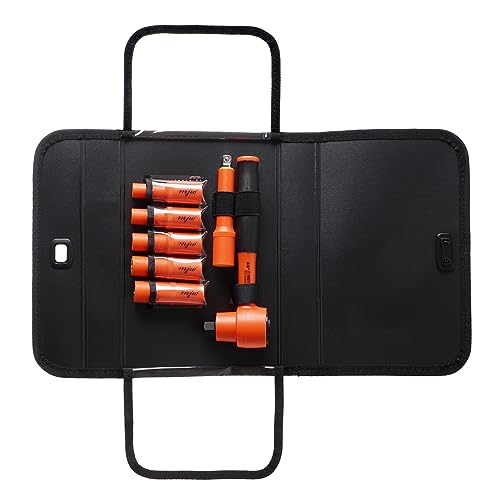 MJW VDE Steckschlüsselsatz Profi 3/8 - Isolierter Steckschlüssel Set - DIN EN 60900, inkl. Stoffkoffer & Langnüsse 7-14mm