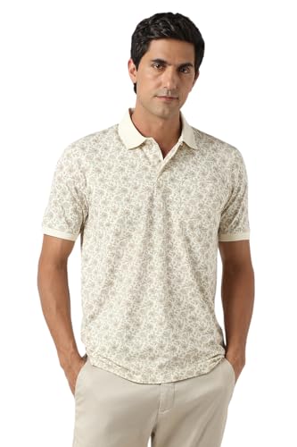 Image of Peter England Men's Cotton Abstract Floral Print Polo T-Shirt - Casual Wear | Stylish & Breathable