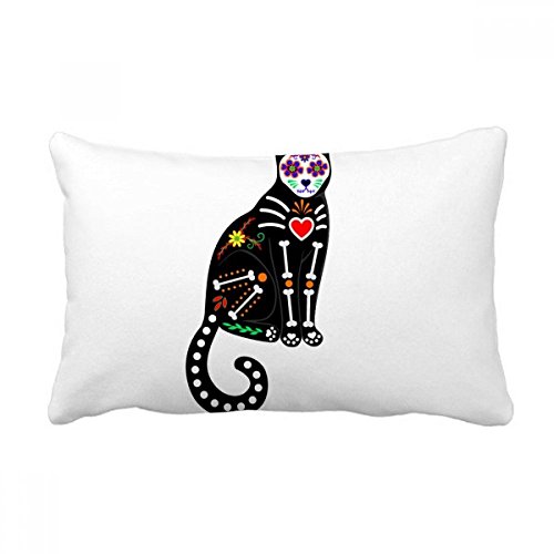 Coussin jeter multicolore 16x24 pouces au motif chat noir et os - 2