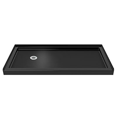 DreamLine SlimLine 34 in. D x 60 in. W x 2 3/4 in. H Left Drain Single Threshold Shower Base in Black, DLT-1134601-88