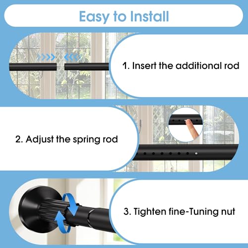 ZYKORT Tension Curtain Rods No Drilling, Adjustable 51–168 Inch, Black - image 5