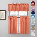 DearL%k 3-Piece Blackout Kitchen Curtain Set Rod Pocket Top,Pumpkin Orange Short Curtain Valance and...