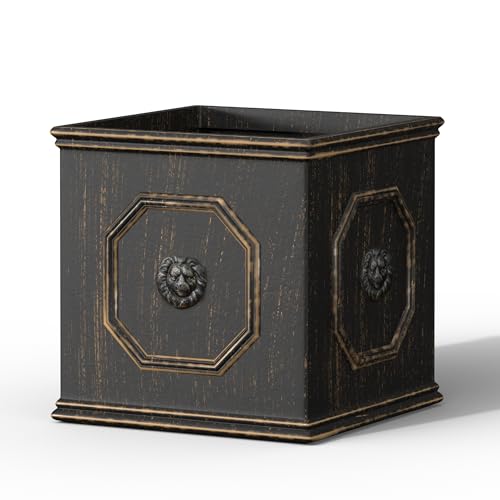 Kante Quadratischer Löwenkopf-Pflanzgefäß, Beton, klassischer englischer Stil, Pflanztopf mit Ablaufloch und Gummistopfen für drinnen und draußen, Garten, Terrasse, Haus, 32 x 32 x 32 cm,