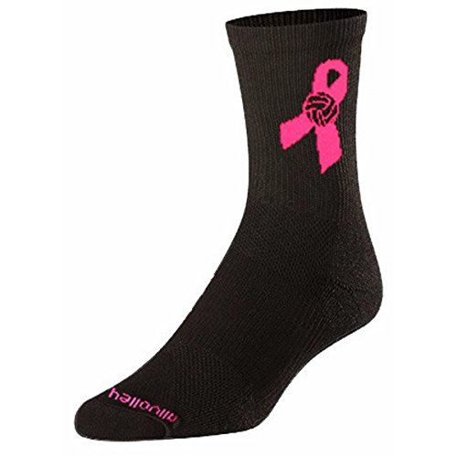 Pink Ribbon Volleyball Crew Volleyball Socks - Black, LG
