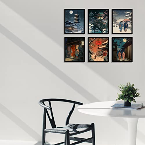 Décoration murale vintage Ukiyoe lot de 6 impressions murales japonaises sur toile salon