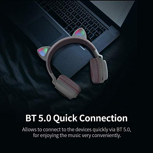 lifcasual Fone de ouvido cat LED sem fio RGB Luzes de 3 cores com cancelamento de ruído BT 5.0 Fone