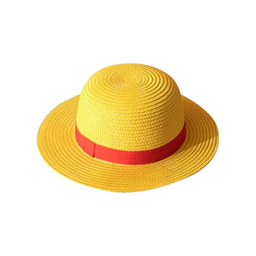 XNHIU Straw Hat Anime Cartoon Hats Summer Beach Sun Hat Halloween Cosplay Costume Caps Japanese Piece Cartoon Props for Adults Yellow