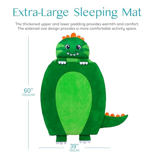 Joiedomi 152 x 99cm(Dino) Kinderschlafsack –Schlafmatte für Kinder mit Kissen und Decke – 2-in-1 Faltbarer Kuscheltier für Jungen und Mädchen, Kindergarten, Übernachtung im Alter von 3–7 Jahren