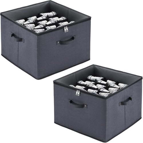 Mayniu 2 Pack Shoe Organizer for Closet Fits 32 Pairs, Fabric Shoe Storage Box Bins Cubes with Clear Cover, Space Saving Shoes Holder for Shoes, Sneakers, Sandal and High Heeled (Grey)