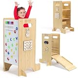 KASVAA - Torre de Aprendizaje Montessori - Incluye Tobogán, Pizarra con Imán, 4 Juegos Laterales, hasta 75kg - Torre Aprendizaje Montessori