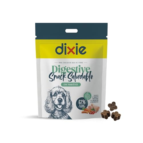 DIXIE Snacks Saludables Digestive 150 g - Snack con Probióticos para Perros - Favorece el Tránsito Intestinal y Regula la Digestión - Ingredientes Naturales - Alimento Semihúmedo de Carne y Verdura